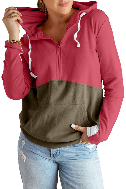 Green Half Zip Colorblock Hoodie