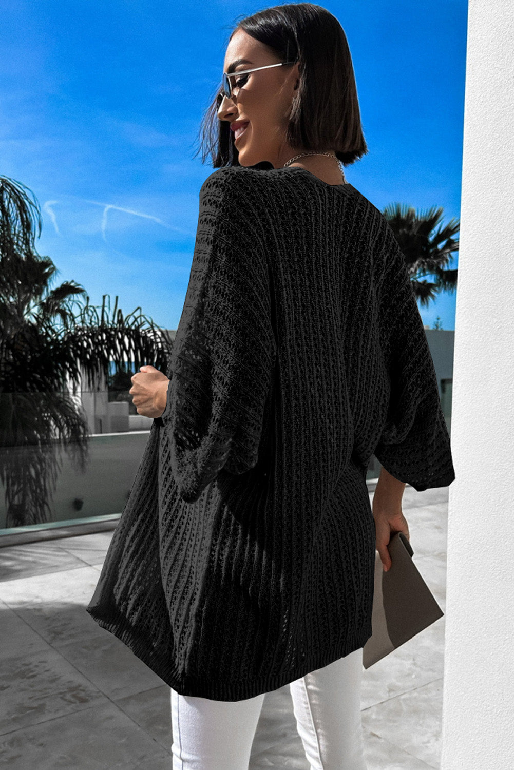 Hollow-out Knit Kimono Lightweight Cardigan