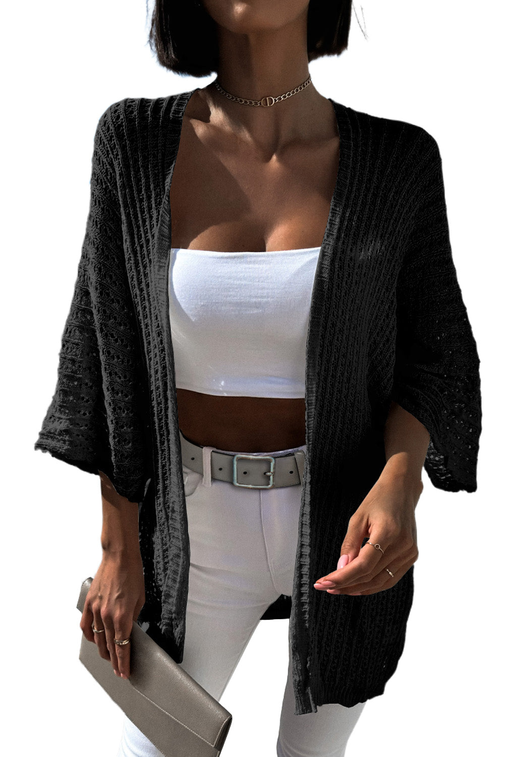 Hollow-out Knit Kimono Lightweight Cardigan