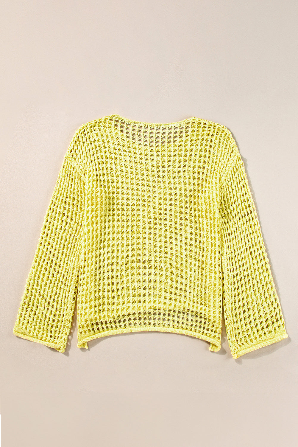 Yellow Open Knit Crochet Bell Sleeve Tunic Sweater