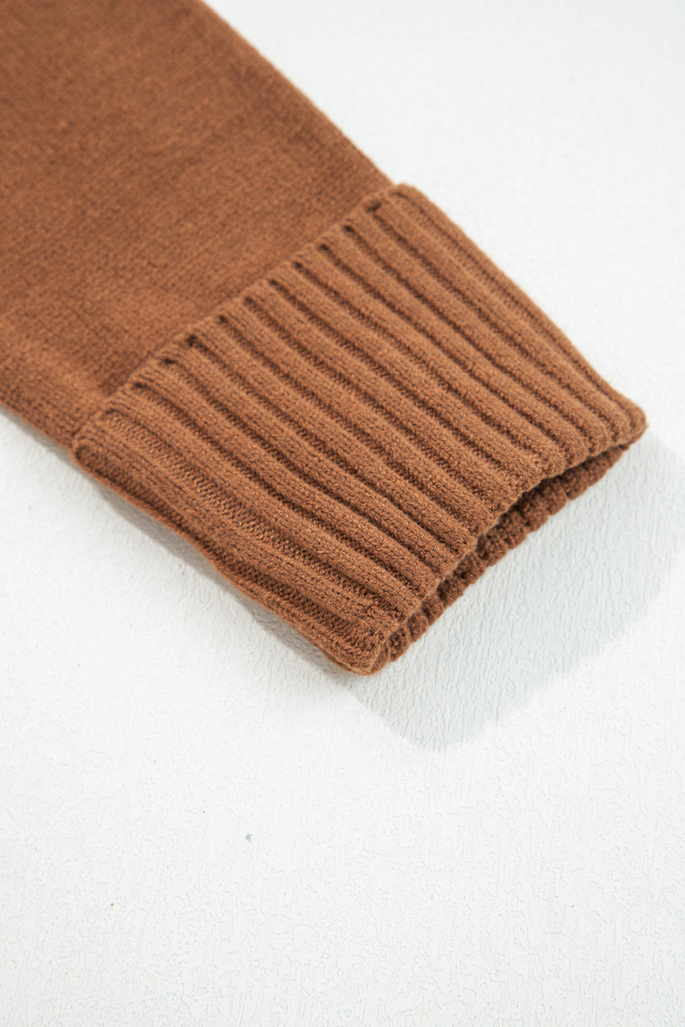 Brown Collared V Neck Ribbed Edge Sexy Elegant Sweater