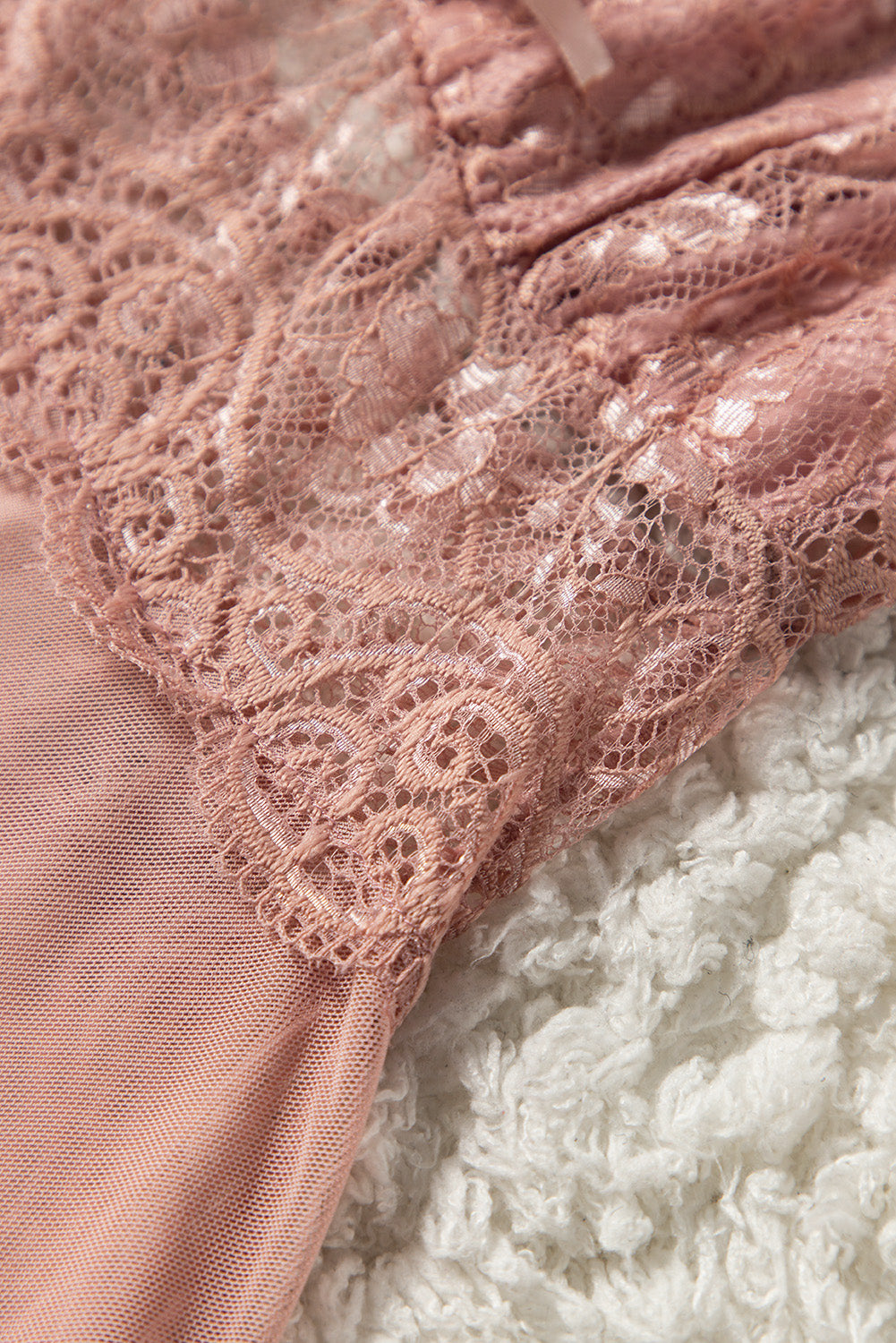 Pink Deep V Neck Lace Tulle Babydoll