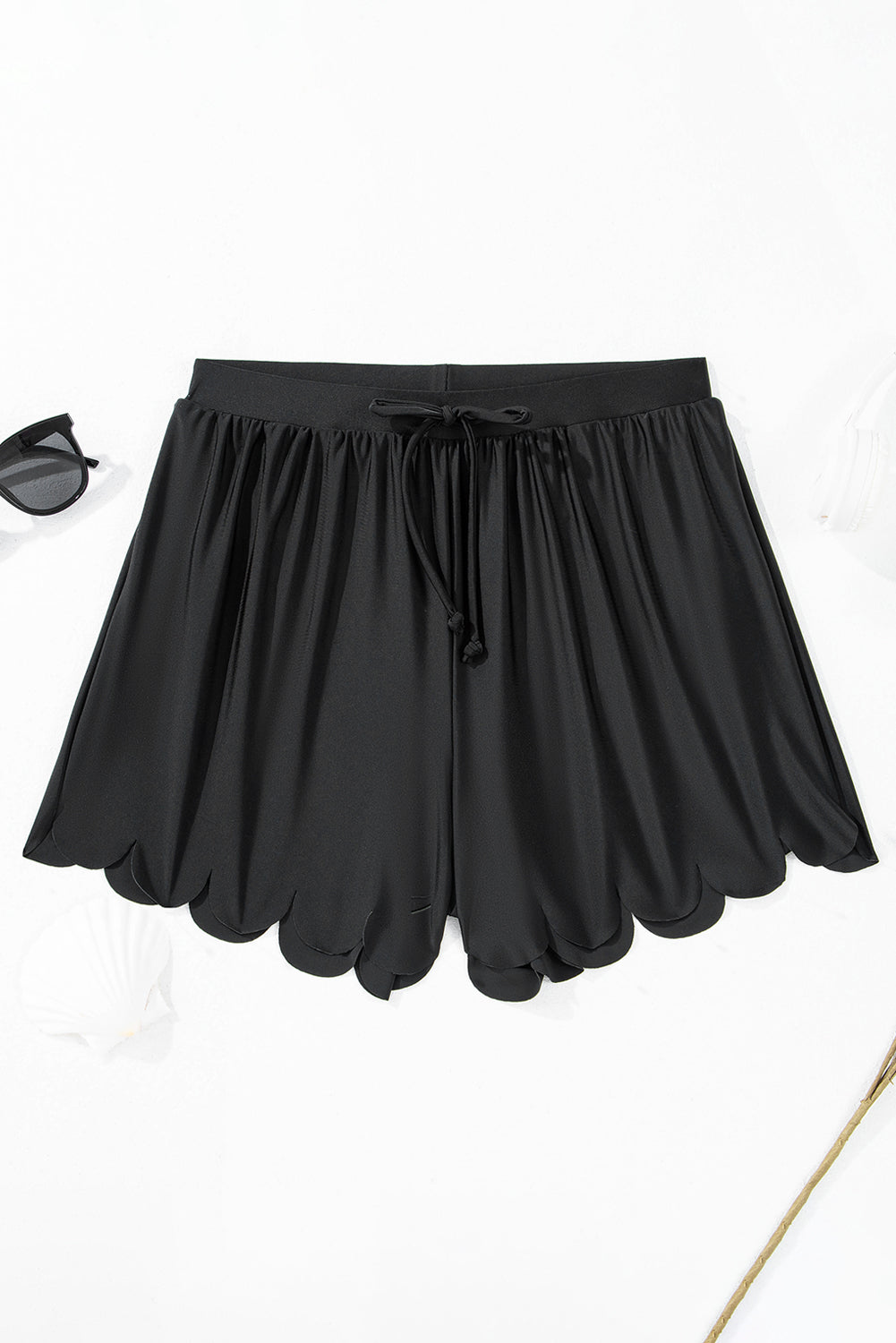 Black Scalloped Trim Beach Shorts