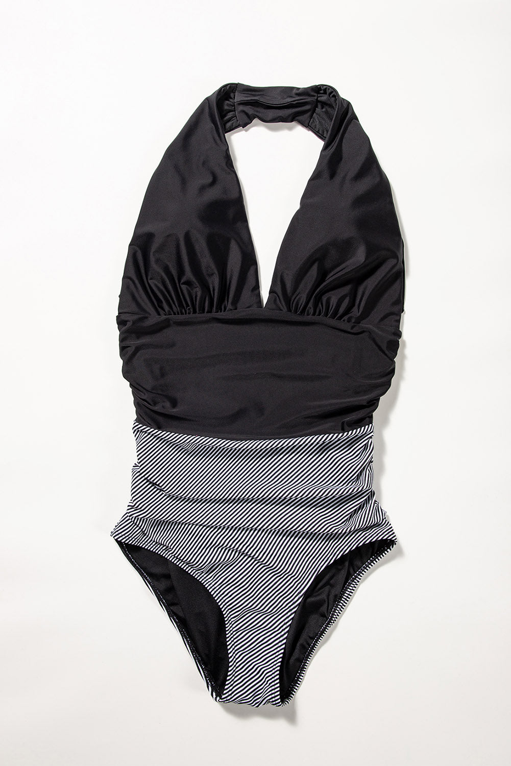 Black Halter Nevk Retro Stripe One Piece Swimsuit