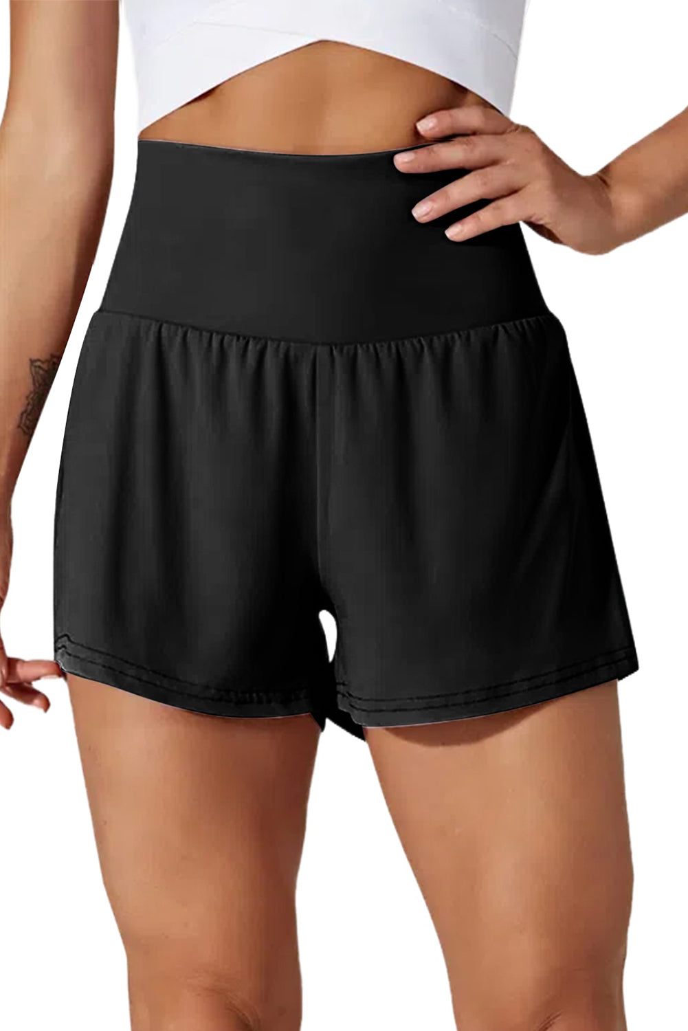 Black Pocketed Wide Waistband Swim Shorts