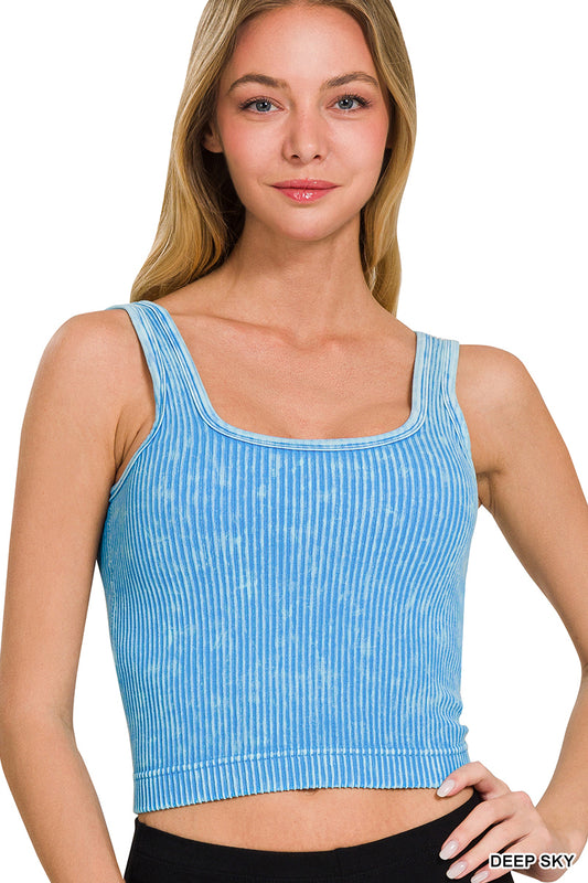 STONE WASHED RIBBED SQUARE NECK WITH BRA PADS