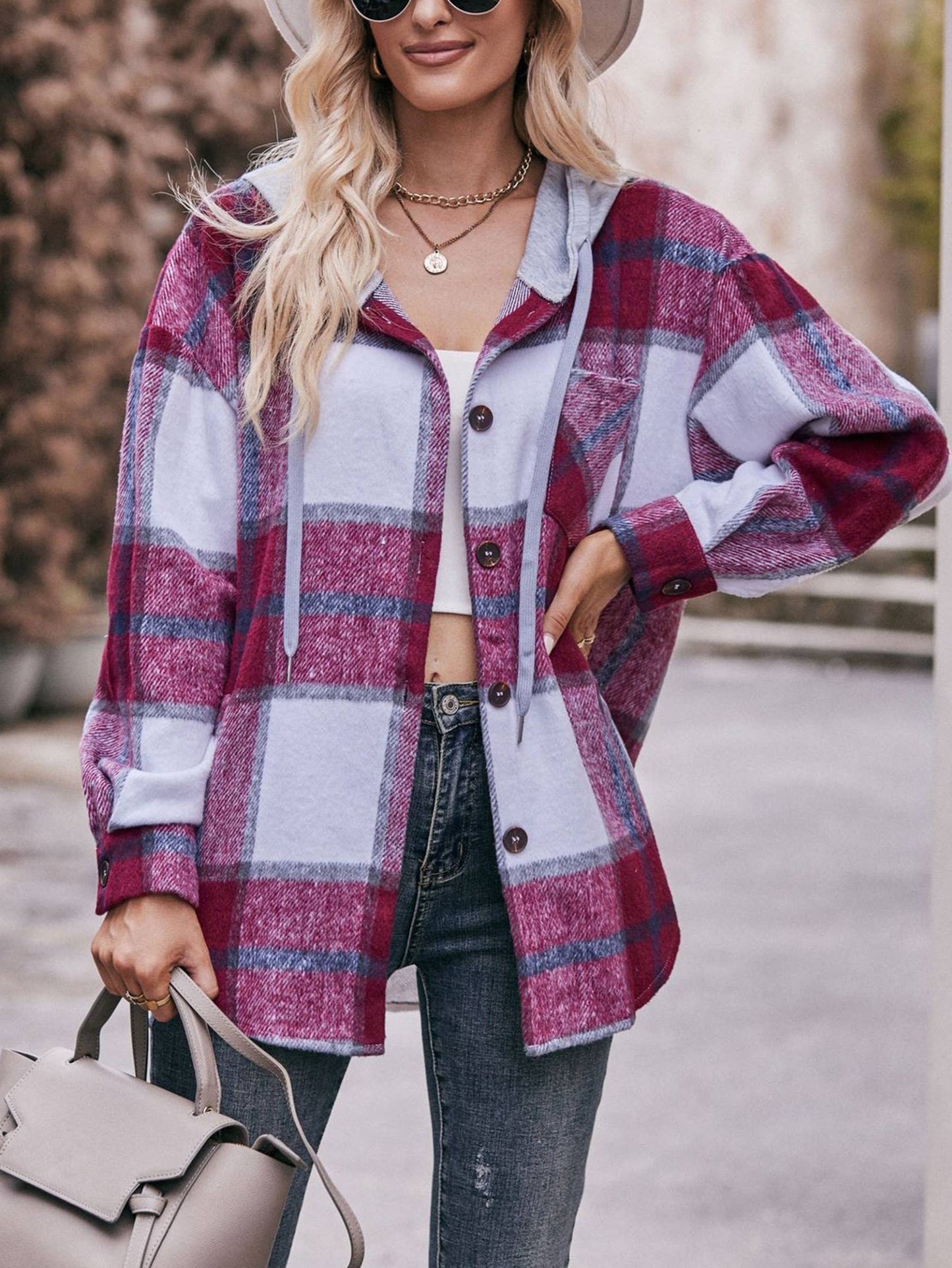 Hooded Jacket Casual Plaid Shirt