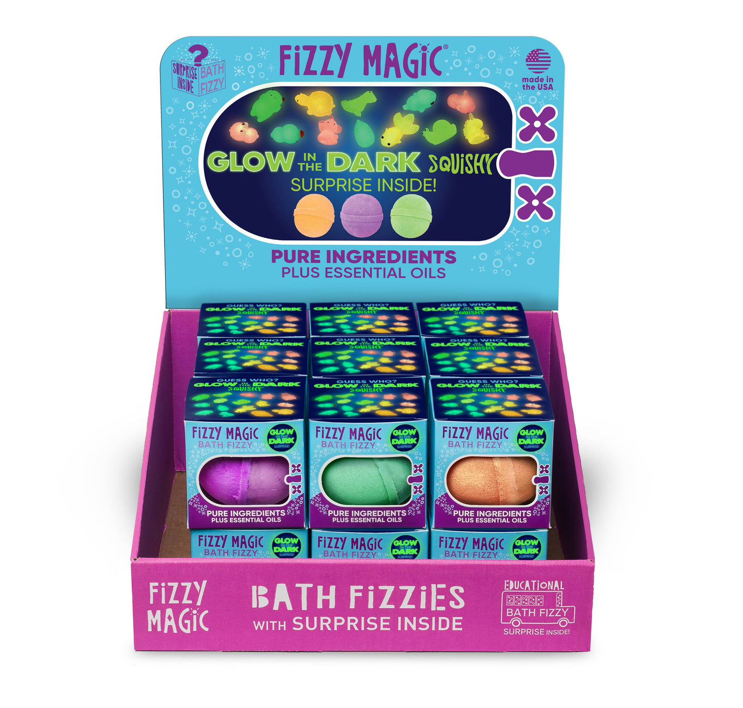 Bath Bombs with GLOW IN THE DARK surprises, Display