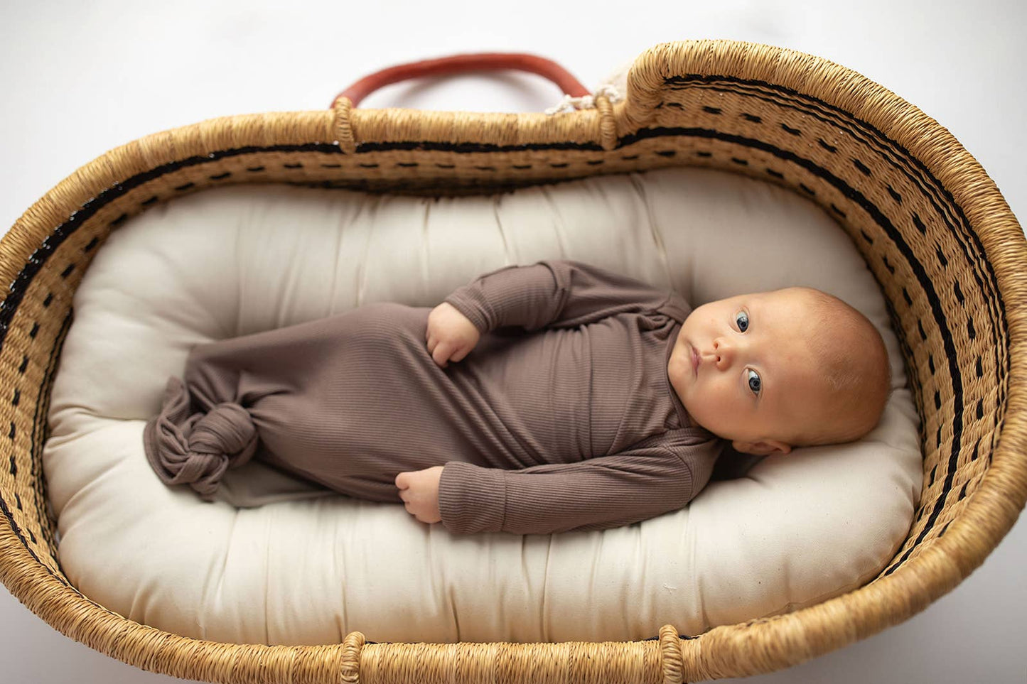 Cocoa Brown Ribbed Knotted Newborn Baby Gown sleepwear