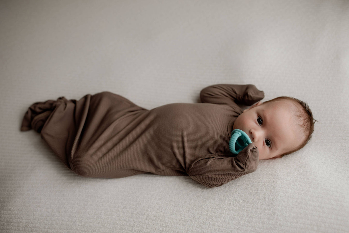 Cocoa Brown Ribbed Knotted Newborn Baby Gown sleepwear