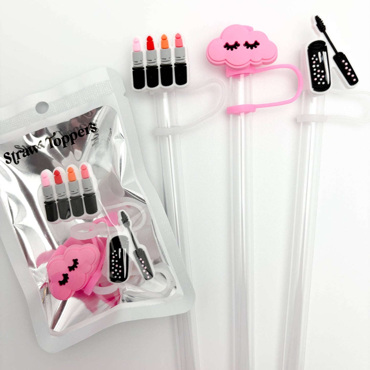 Straw Topper 3 pack - Makeup Theme, Eyelashes, Mascara, Lips