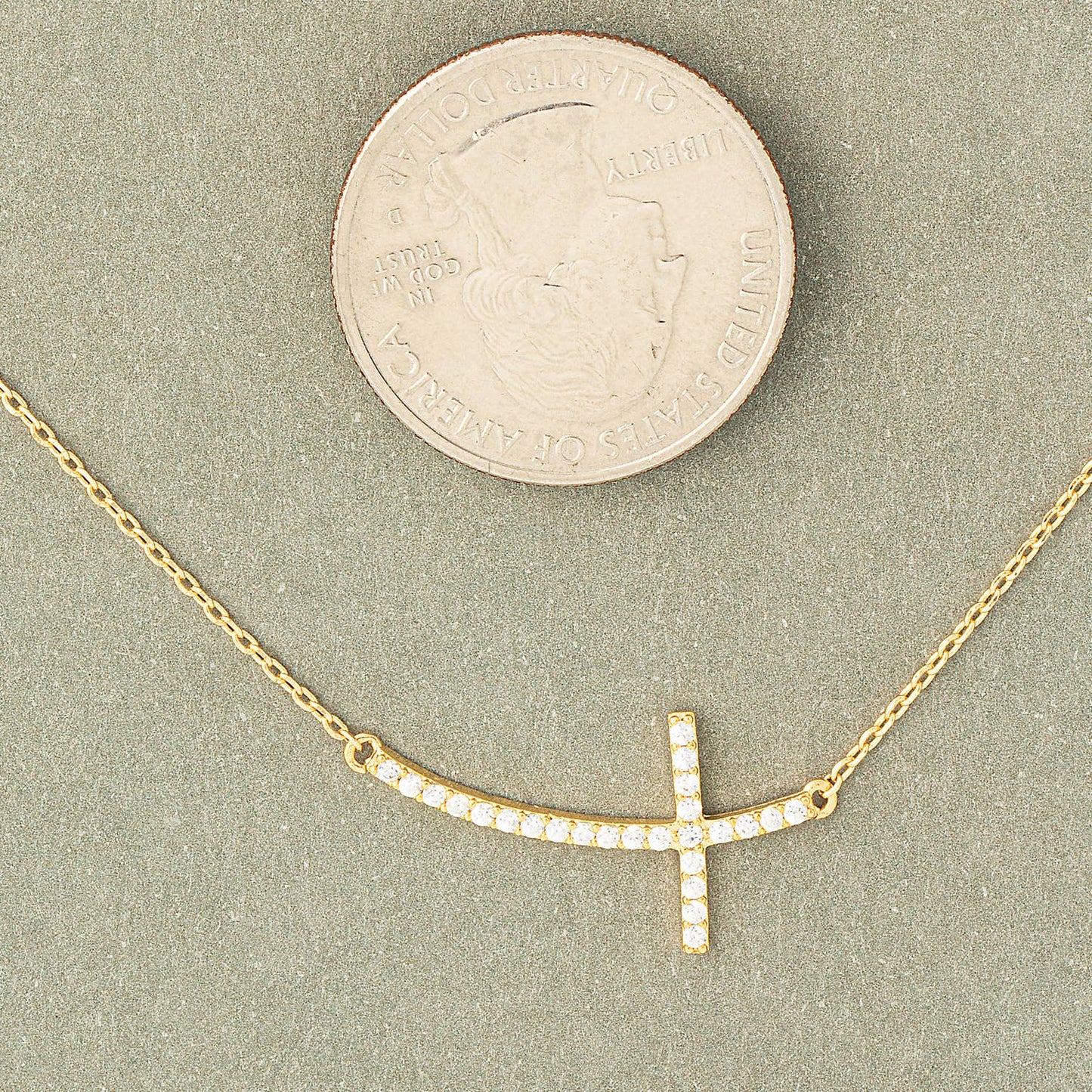 Pave Curved Cross Pendant Necklace