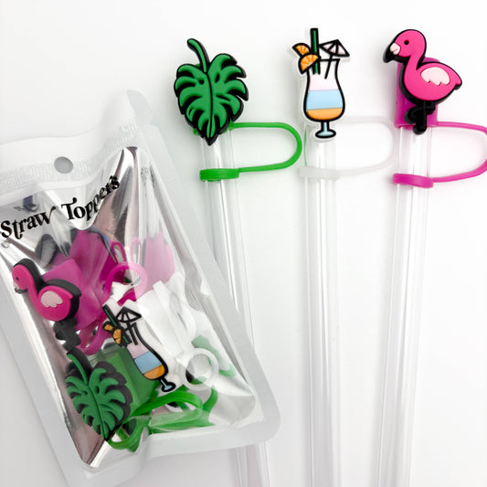 Straw Topper 3 pack - Monstera Leaf, Flamingo, Cocktail