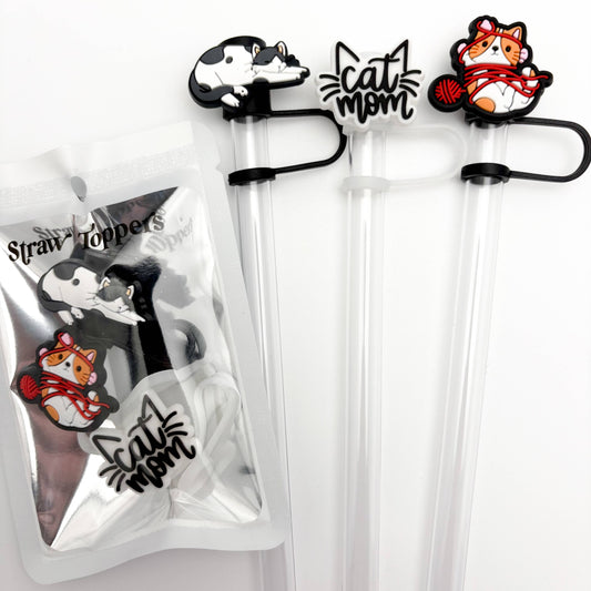 Straw Topper 3 pack - Cat & Yarn, Cat Mom, Sleepy Cat