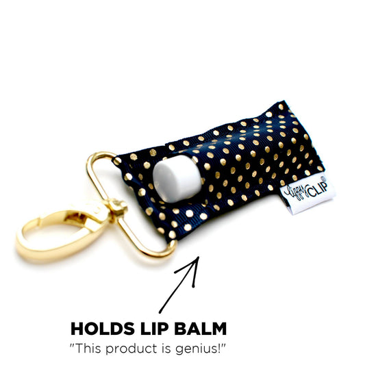 Gold Dots on Navy LippyClip® Lip Balm Holder for Chapstick