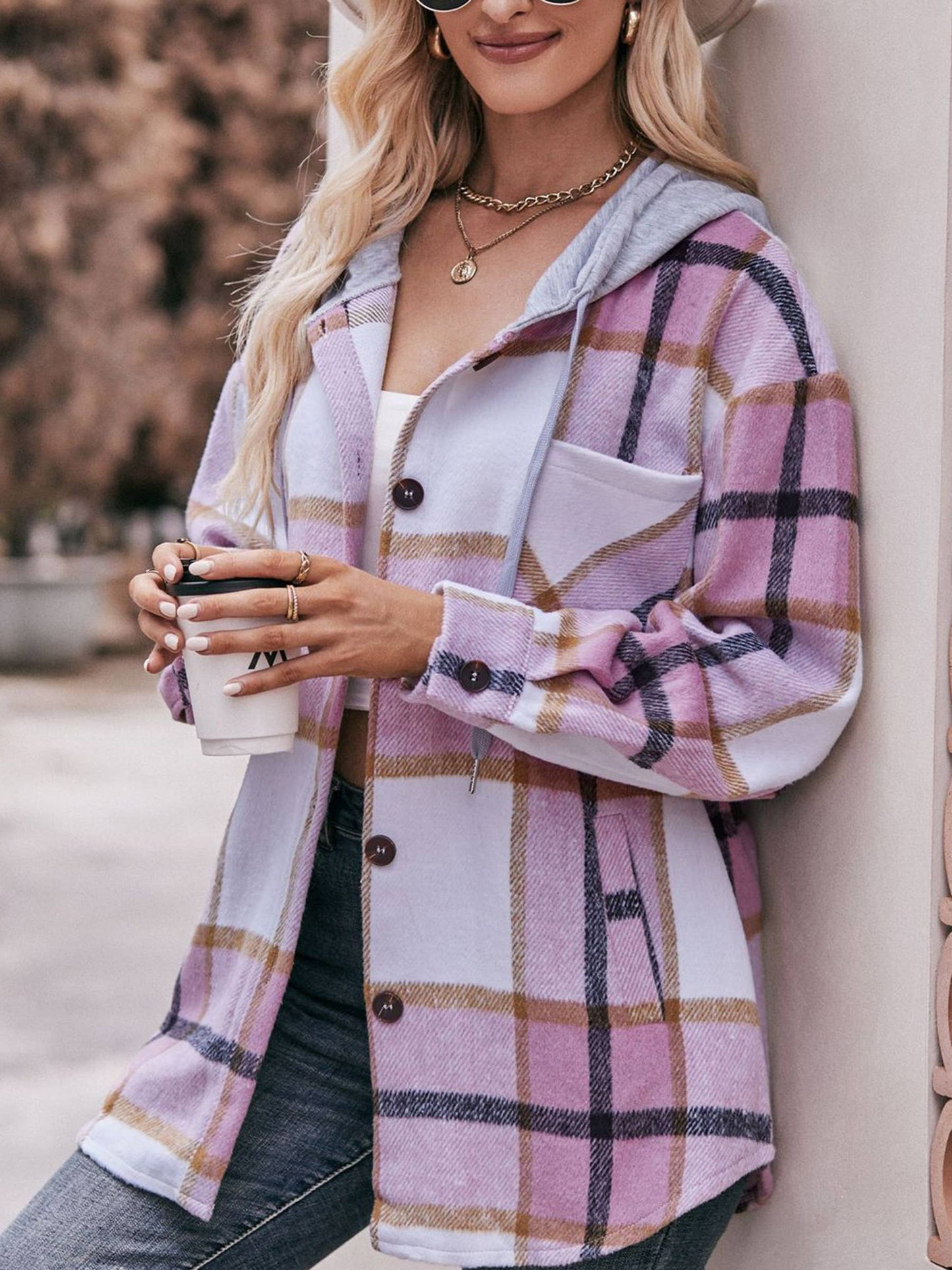 Hooded Jacket Casual Plaid Shirt