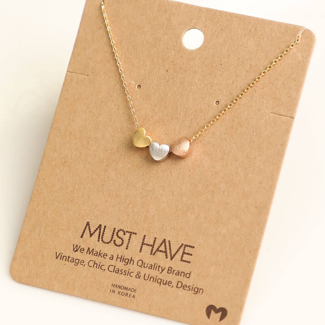 Dainty Three Heart Pendant Necklace