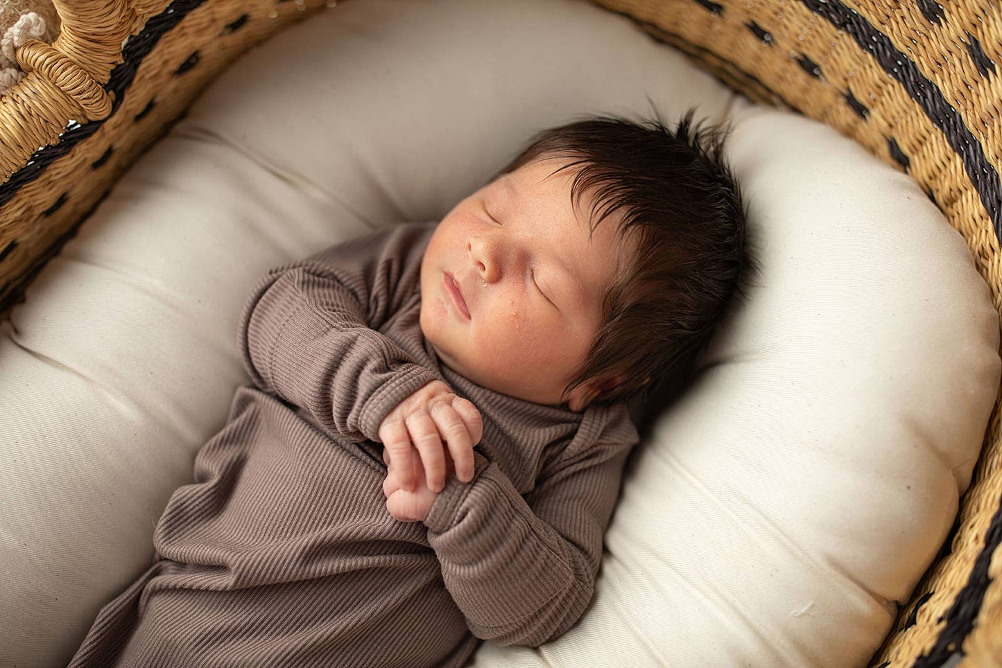 Cocoa Brown Ribbed Knotted Newborn Baby Gown sleepwear