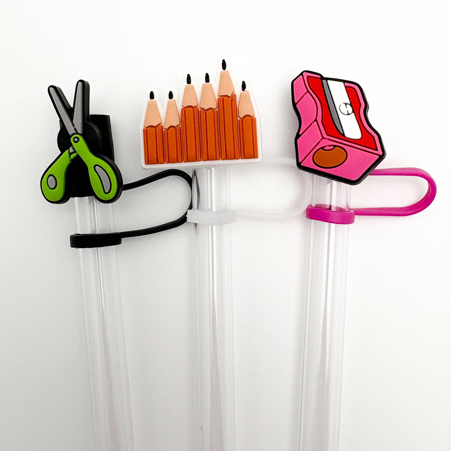 Straw Topper 3 pack - Office Teacher Theme Scissors, Pencils