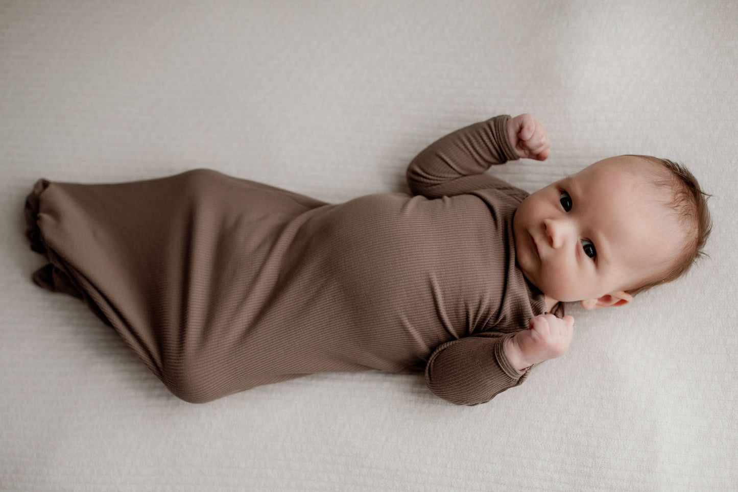 Cocoa Brown Ribbed Knotted Newborn Baby Gown sleepwear