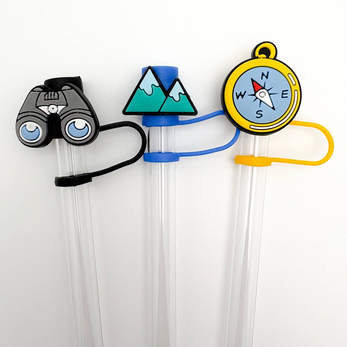 Straw Topper 3 pack - Binoculars, Compass, Mountains 