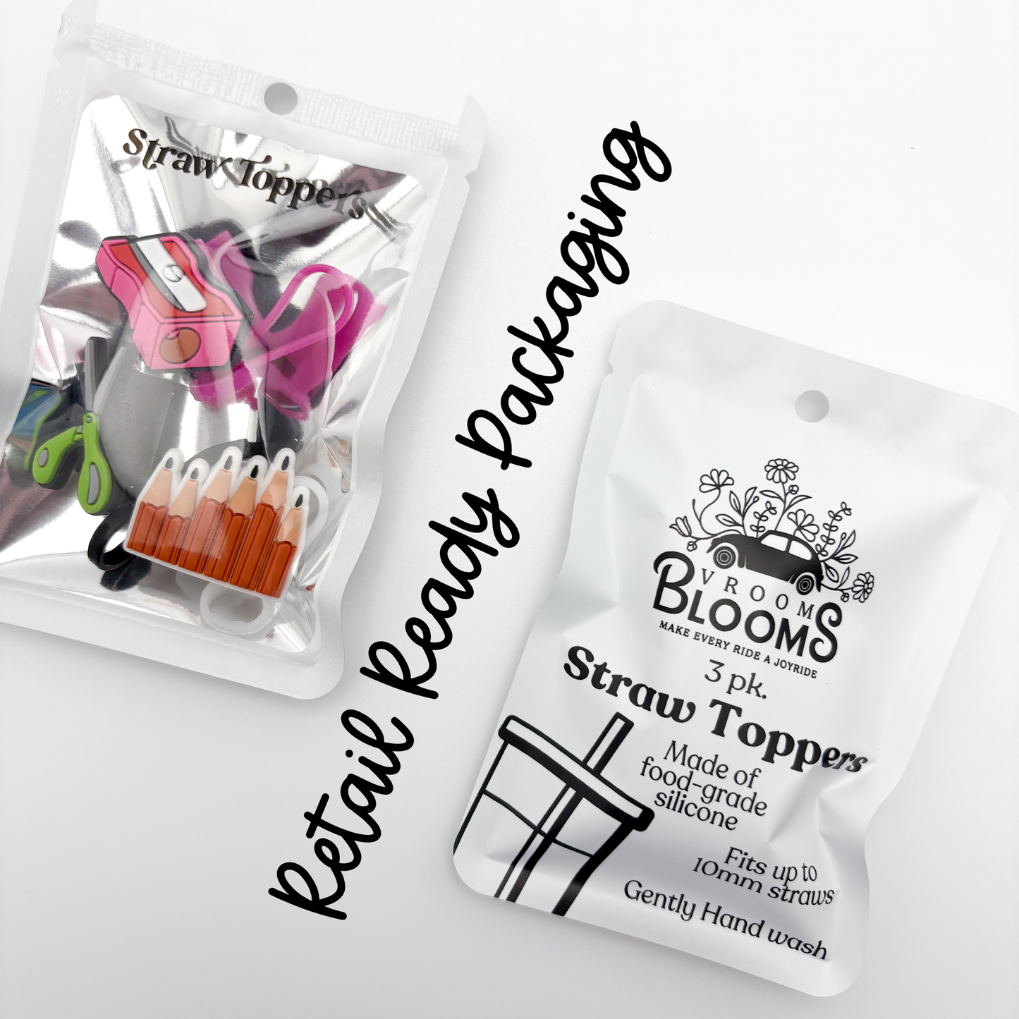 Straw Topper 3 pack - Office Teacher Theme Scissors, Pencils