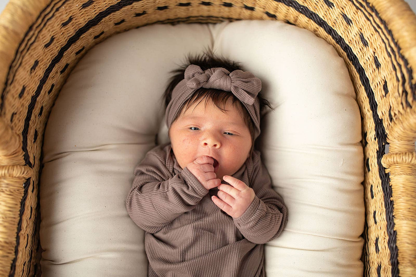 Cocoa Brown Ribbed Knotted Newborn Baby Gown sleepwear