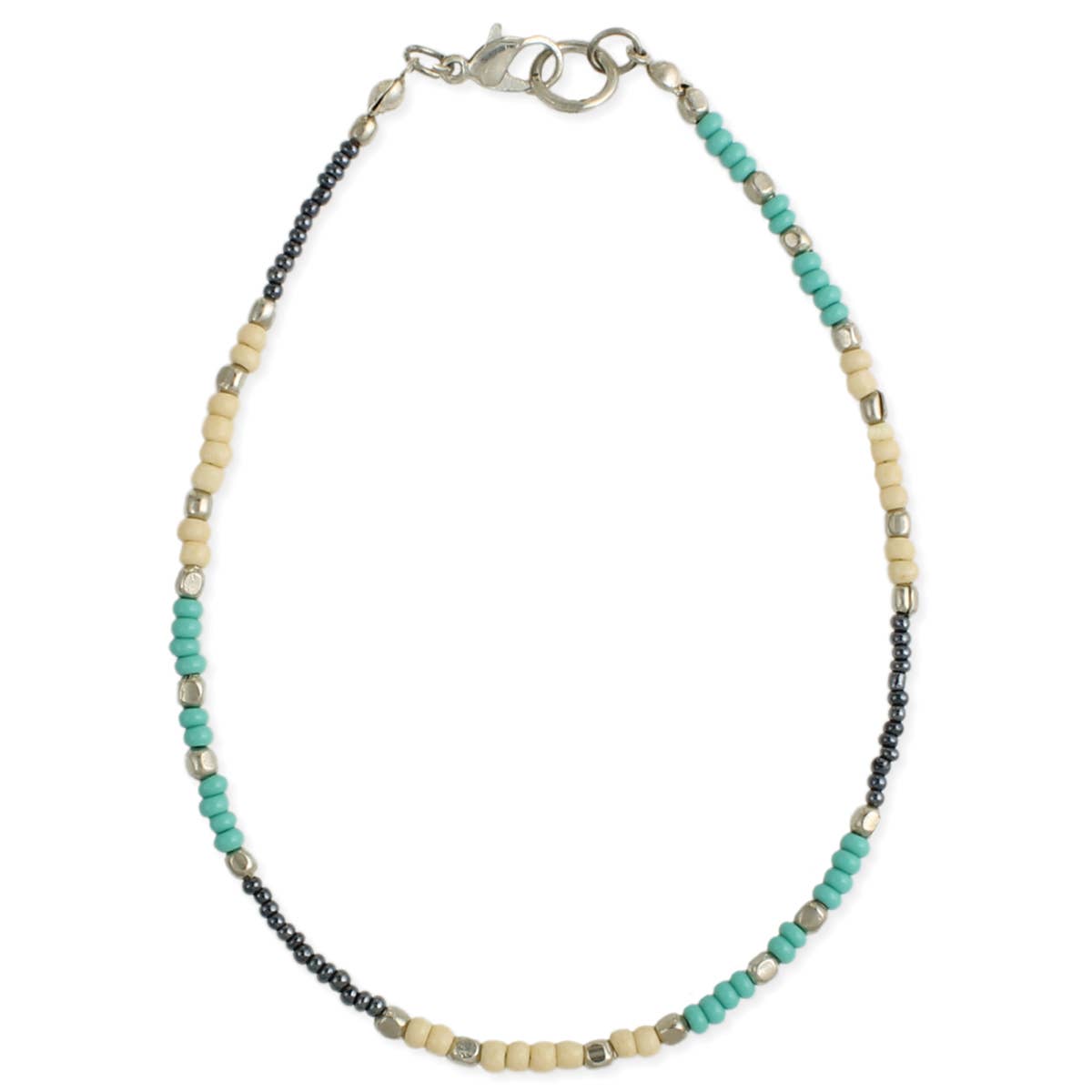 Sweet Simplicity Cream Turquoise & Silver Bead Anklet